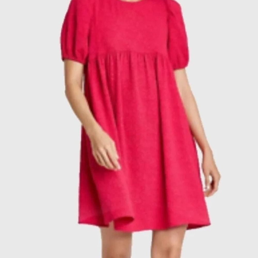 COPY - Women's Short Puff Sleeve Dress, Red, Medium NWT, MSRP $36.99 - Picture 2 of 5